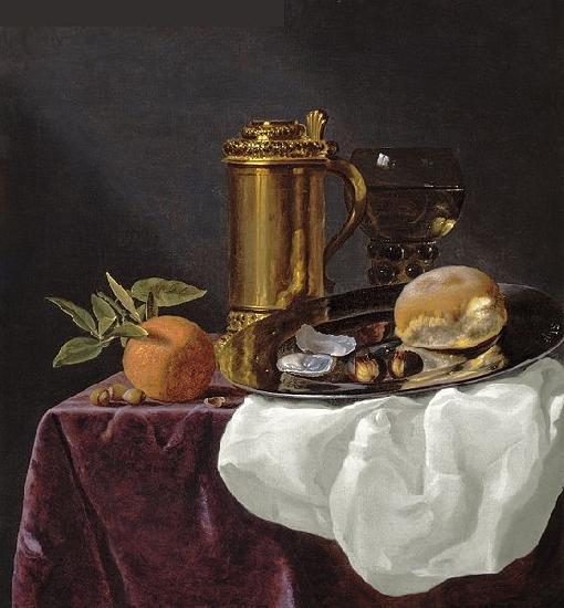 simon luttichuys Bread and an Orange resting on a Draped Ledge oil painting picture